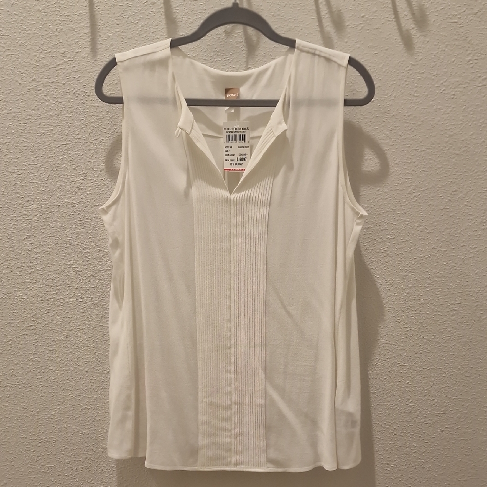 Boss Cream Sleeveless Pleated Blouse